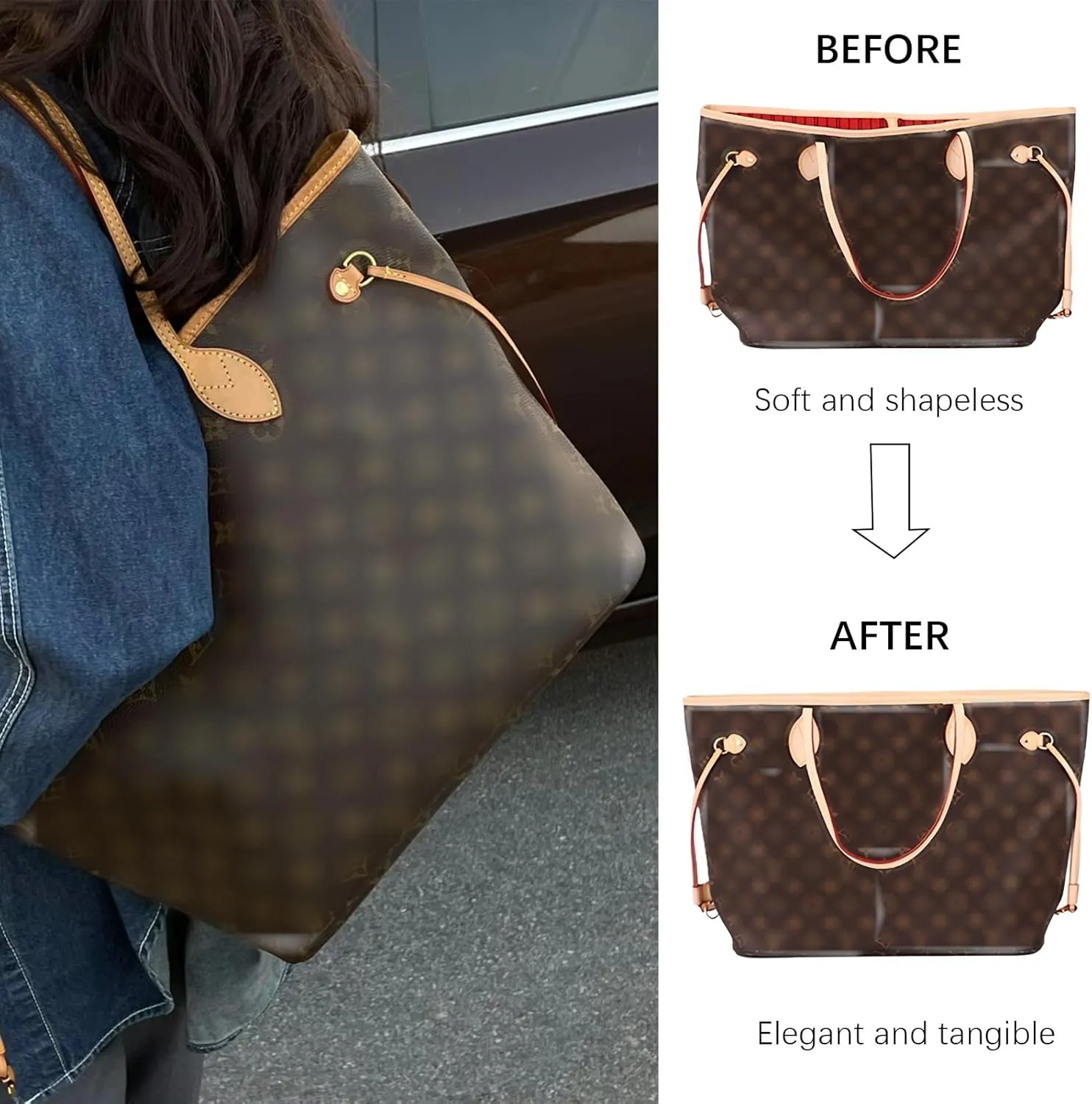 Lckaey Bag Organizer Insert Felt Purse Organizer for Handbag & Tote Organizer insert for Neverfull MM PM BagsY075red-M