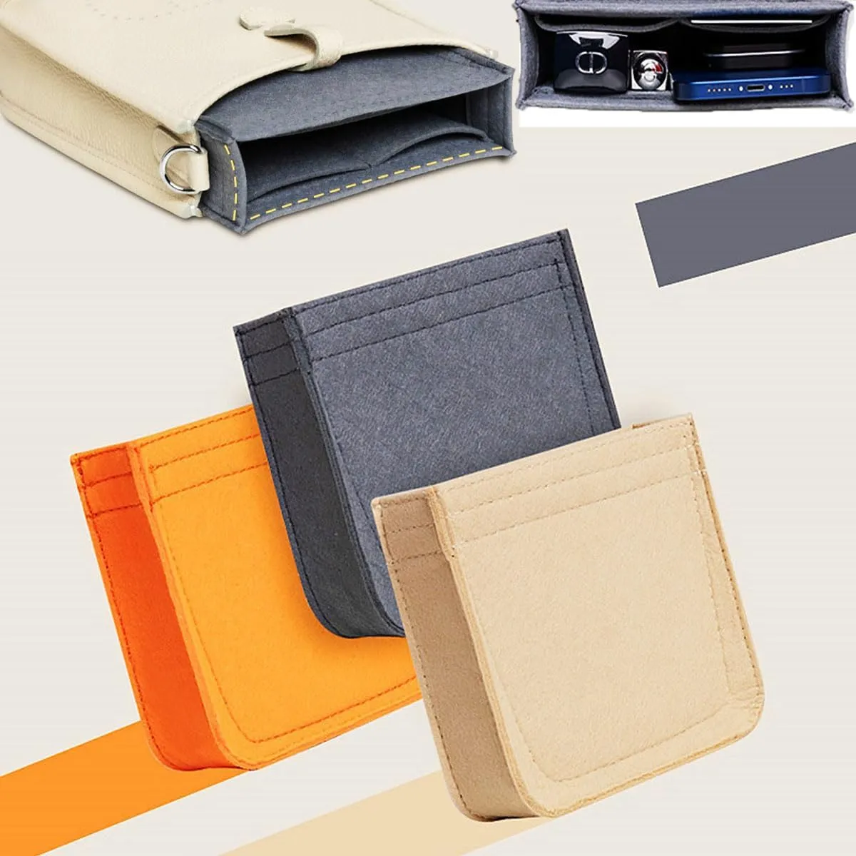 Lckaey Felt Organizer- for Evelyne 33 Bag Evelyne GM Bags Insert- Purse Organizer-1003Khaki-L