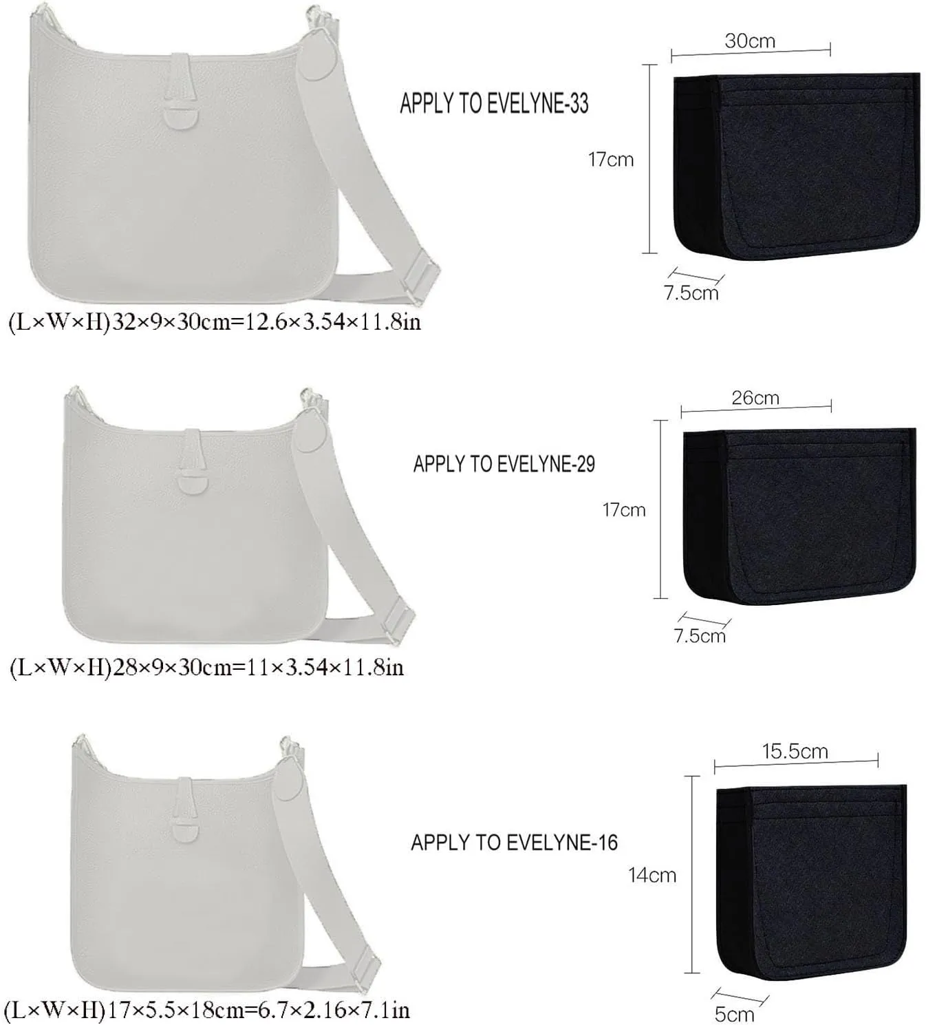 Lckaey Felt Organizer- for Evelyne 33 Bag Evelyne GM Bags Insert- Purse Organizer-1003Khaki-L