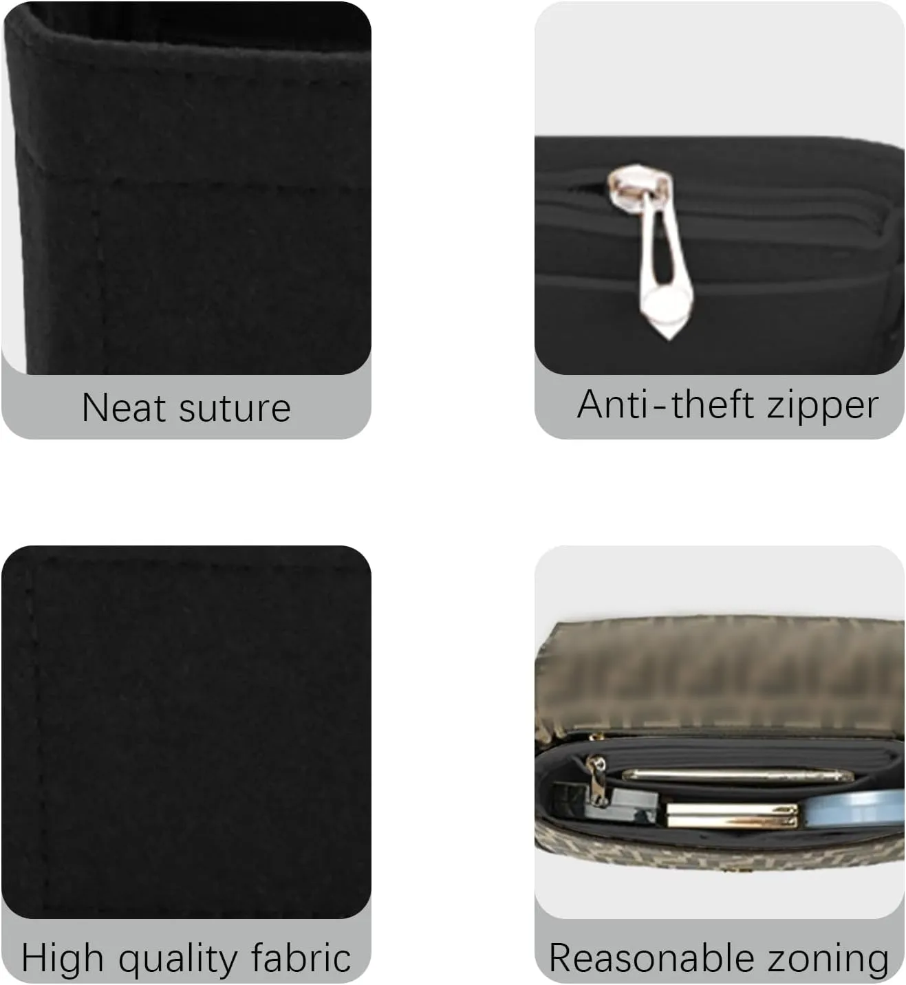 Lckaey Felt purse organizer for FENDI baguette bag insert for fendi Handbag baguette Organizers Y090black-M