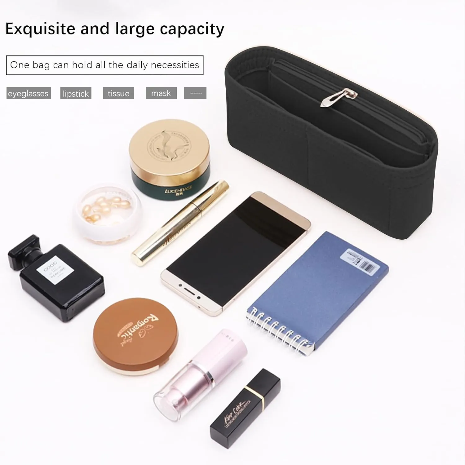 Lckaey Felt purse organizer for FENDI baguette bag insert for fendi Handbag baguette Organizers Y090black-M