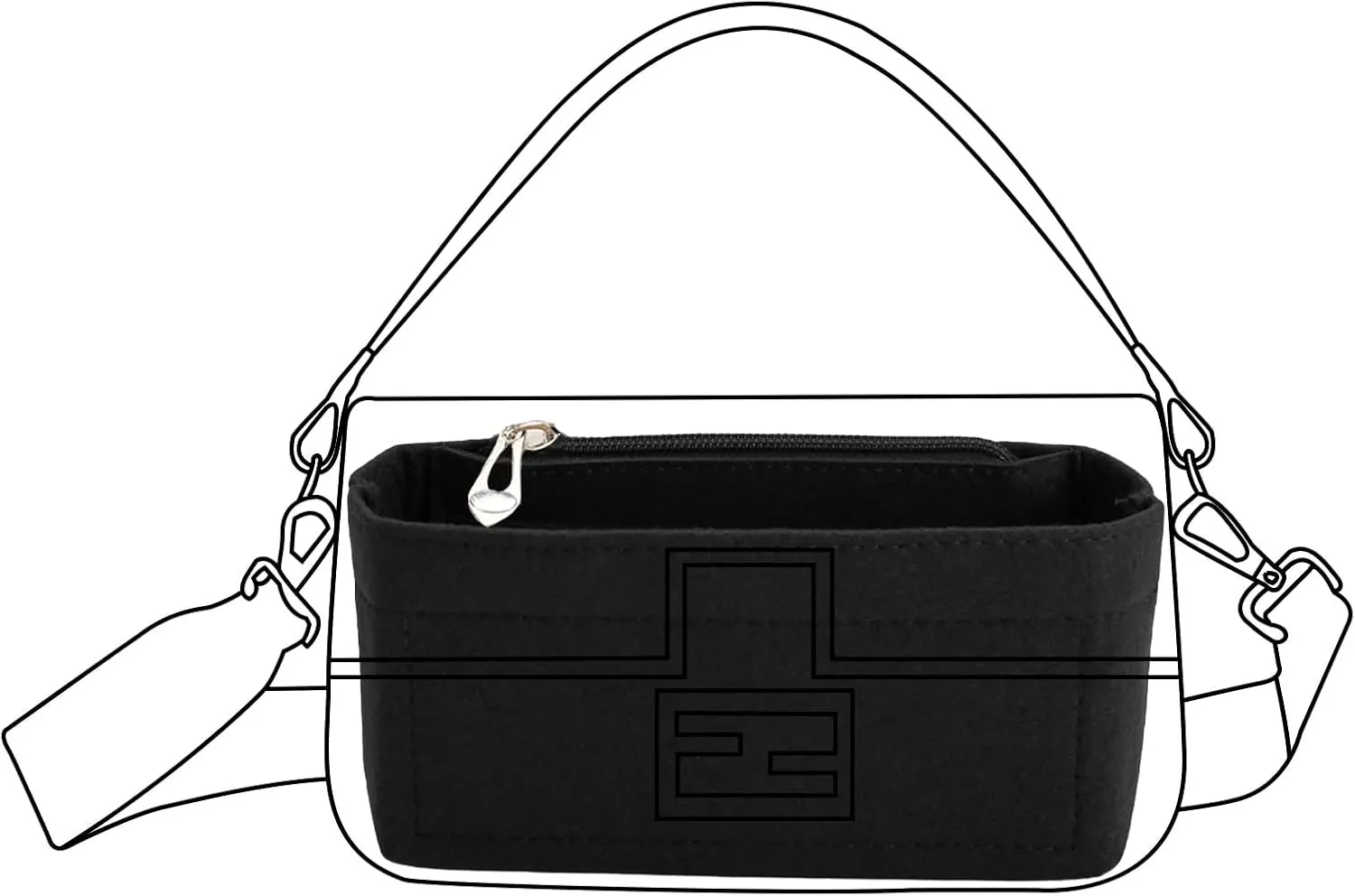 Lckaey Felt purse organizer for FENDI baguette bag insert for fendi Handbag baguette Organizers Y090black-M