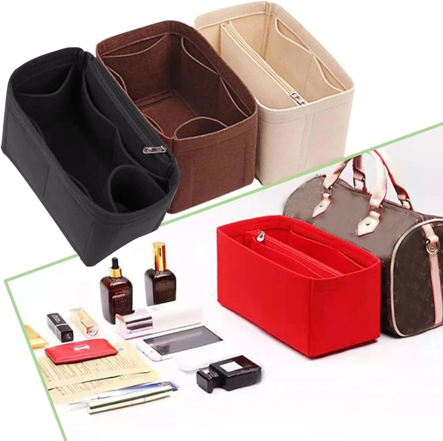 Lckaey Purse Inserts for Speedy 35 Organizer Insert, for monogram bag, HandBag protective insert Tote Bag and hand bag protector, organizer insert 1083red-XL