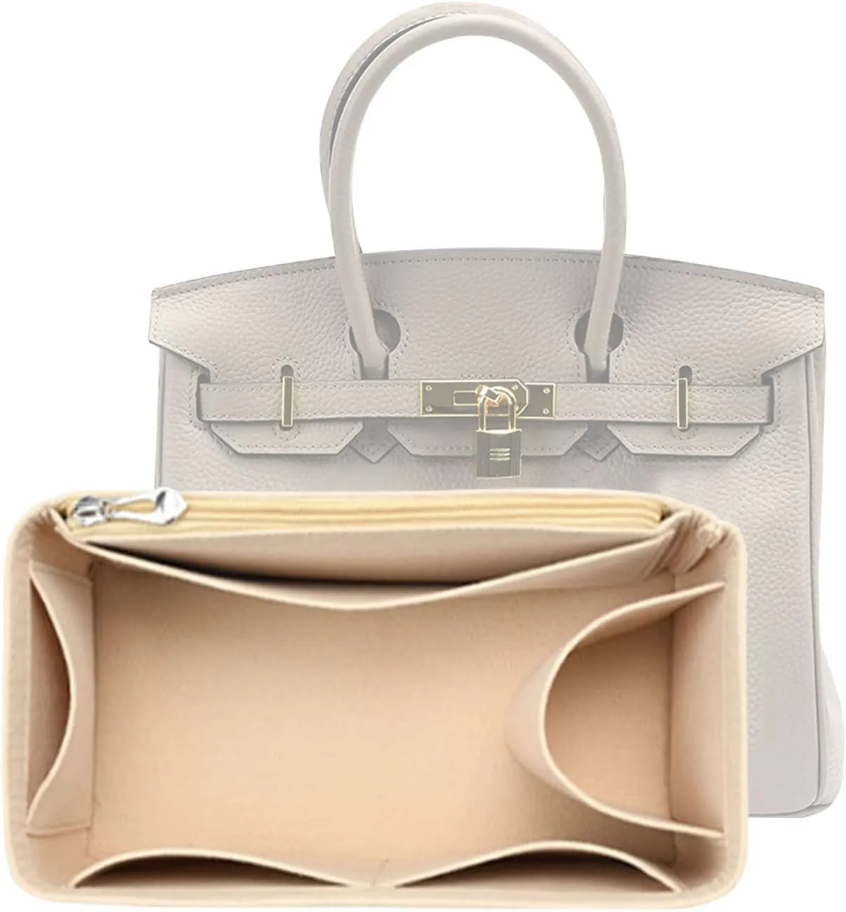 Lckaey Purse Organizer for Hermes birkin 35 bag Felt organizer insert Y013beige-L