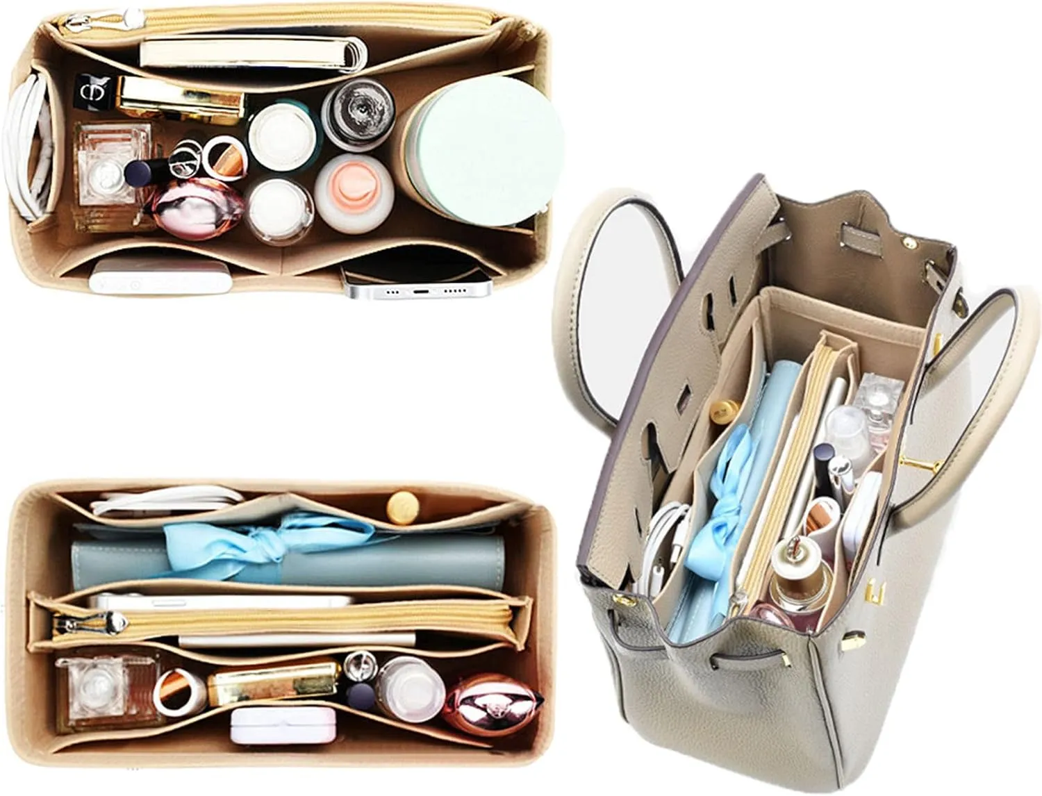 Lckaey Purse Organizer for Hermes birkin bag 35 Felt organizer insert Y013M Pull beige-L