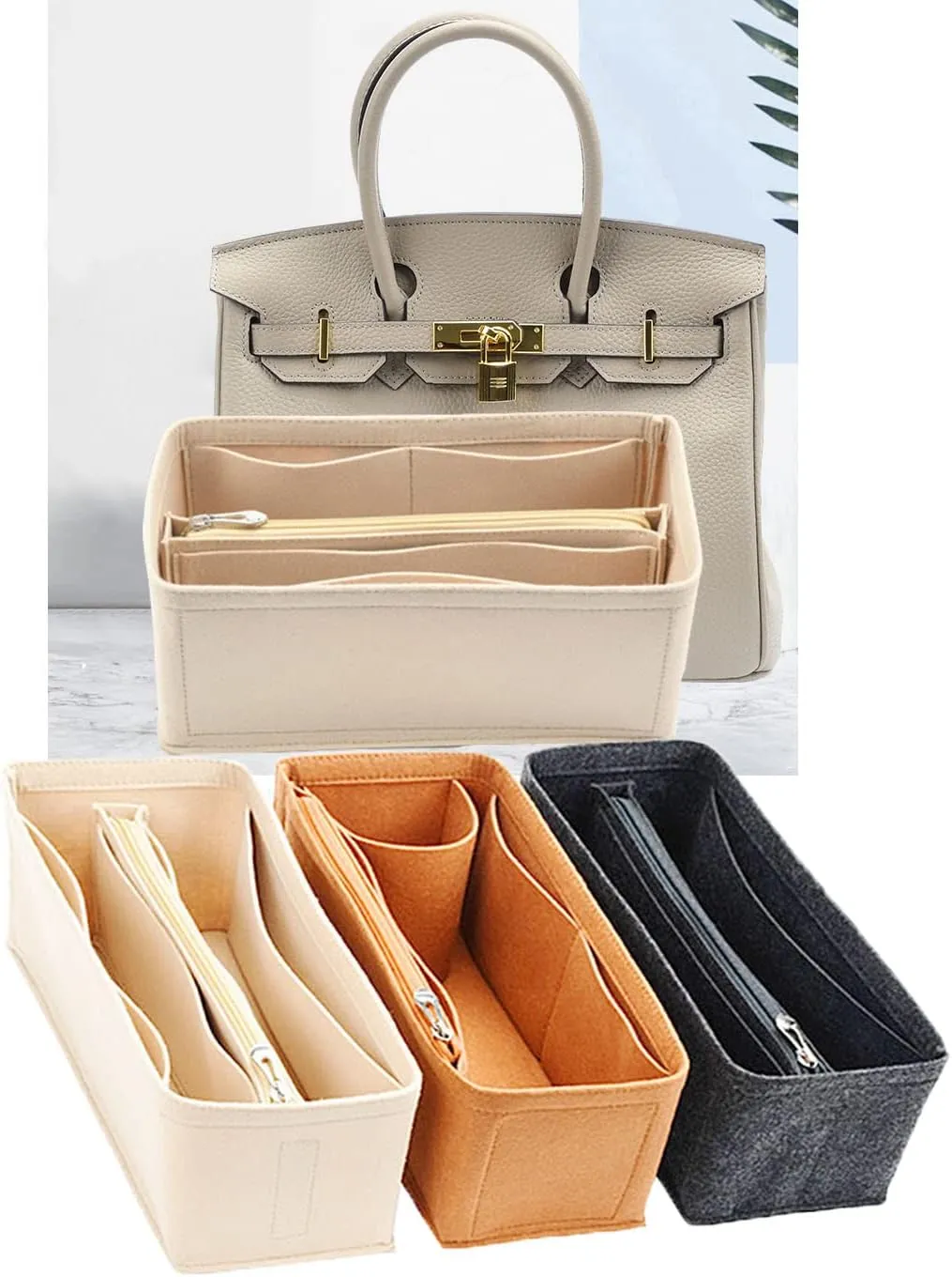 Lckaey Purse Organizer for Hermes birkin bag 35 Felt organizer insert Y013M Pull grey-L
