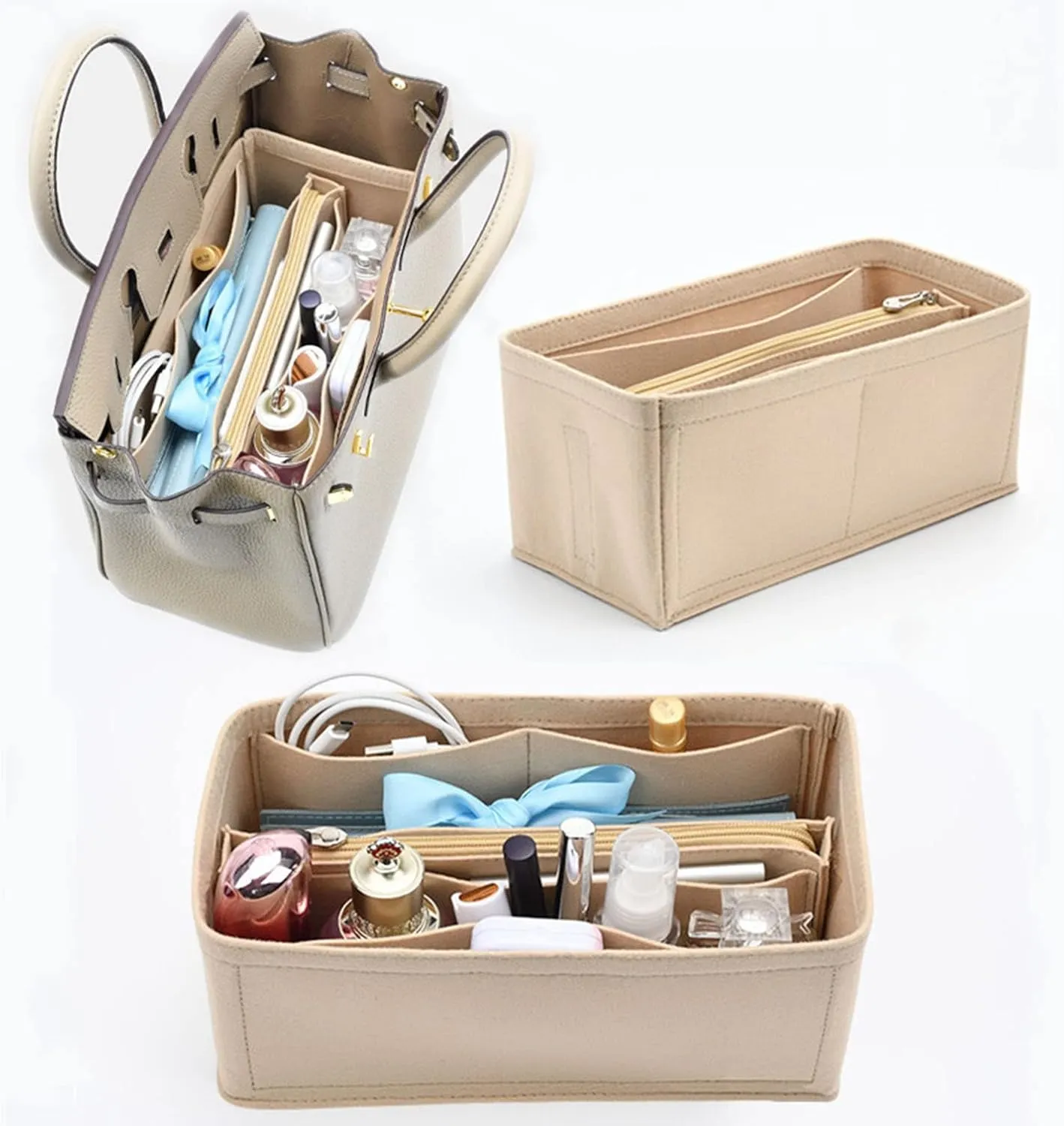 Lckaey Purse Organizer for Hermes birkin bag 35 Felt organizer insert Y013M Pull grey-L
