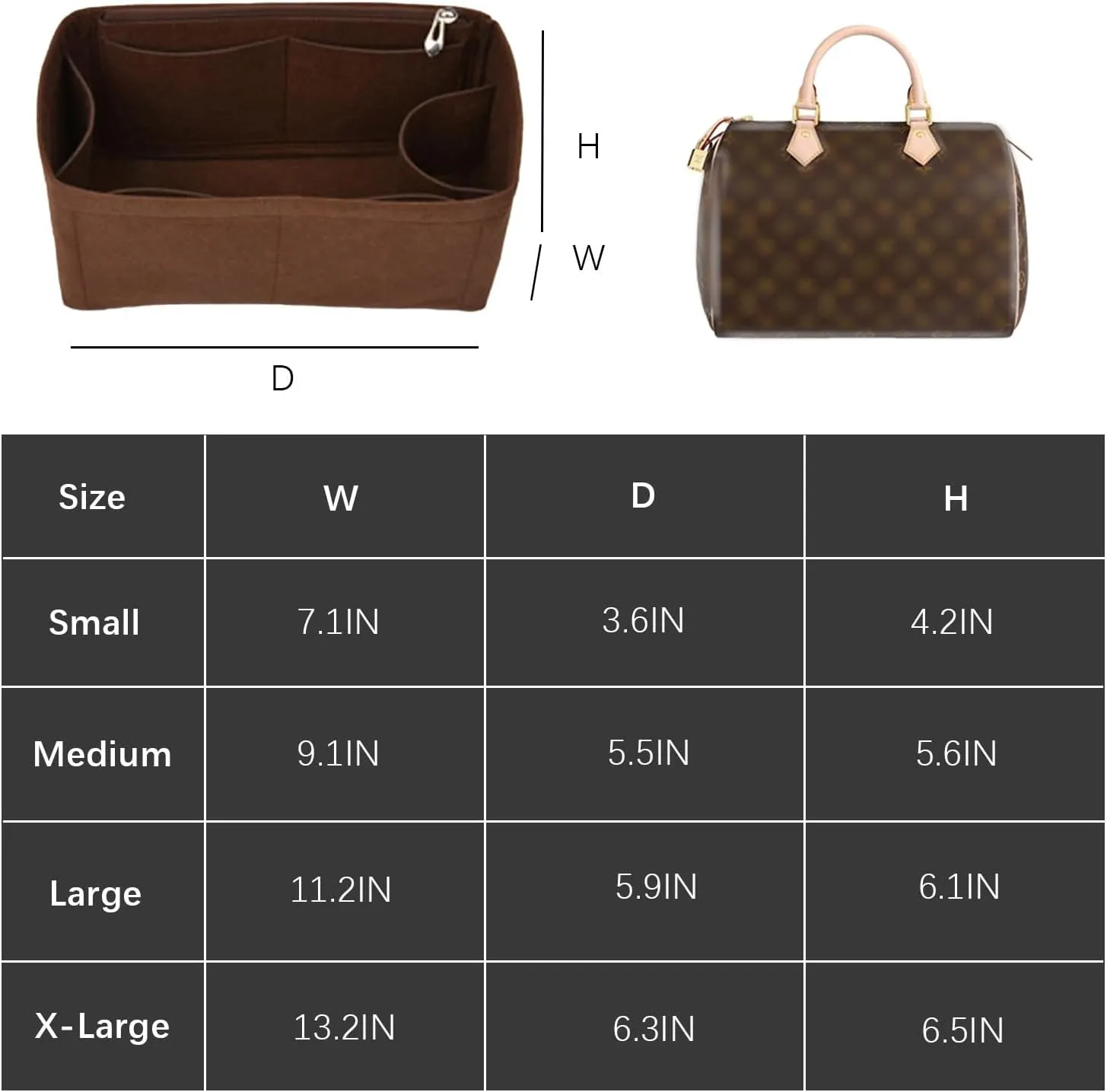 Lckaey Purse organizer for Speedy 20 HandBag protective insert Tote Bag and hand bag protector Y073Coffee-S