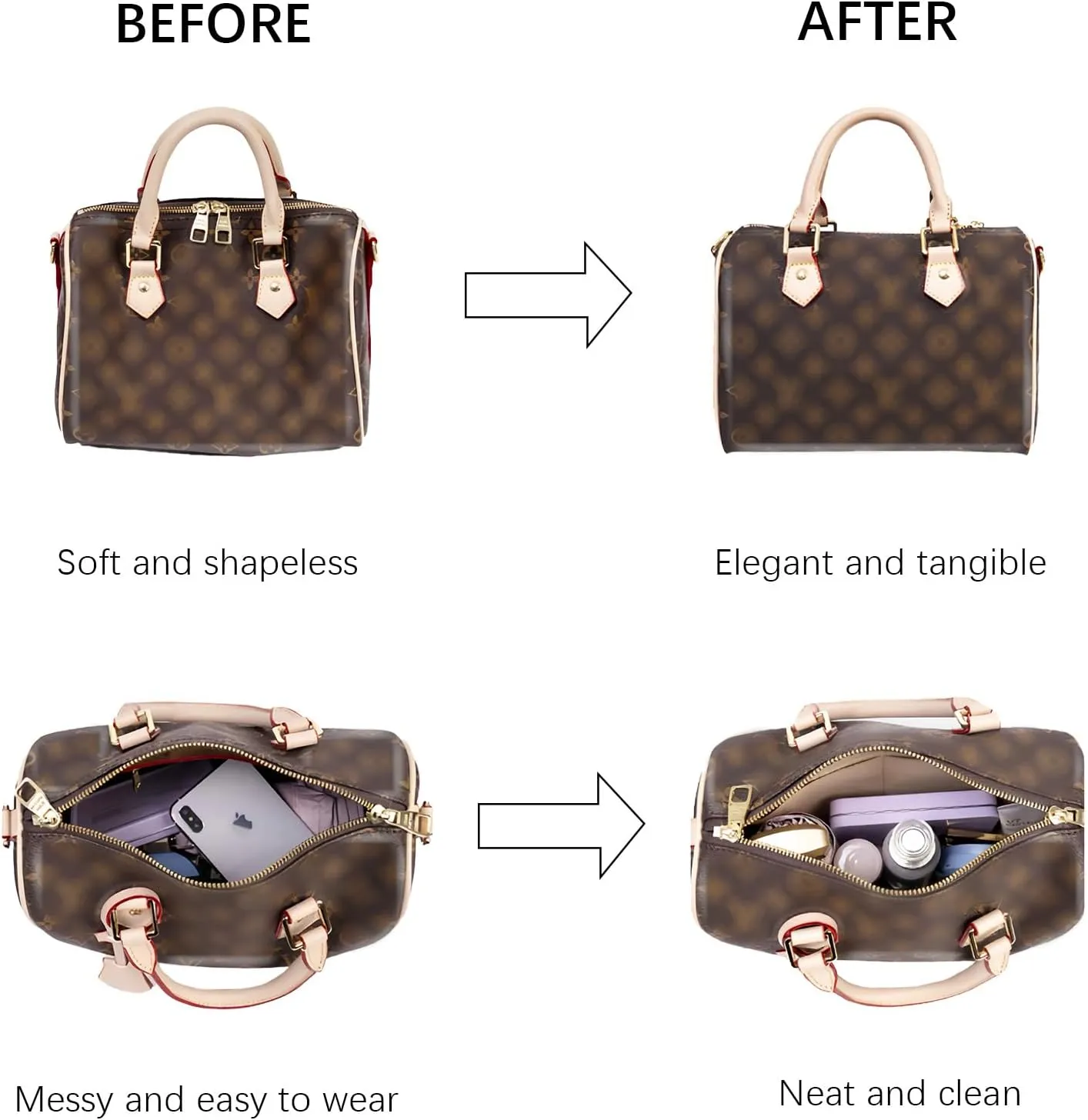 Lckaey Purse organizer for Speedy 20 HandBag protective insert Tote Bag and hand bag protector Y073Coffee-S