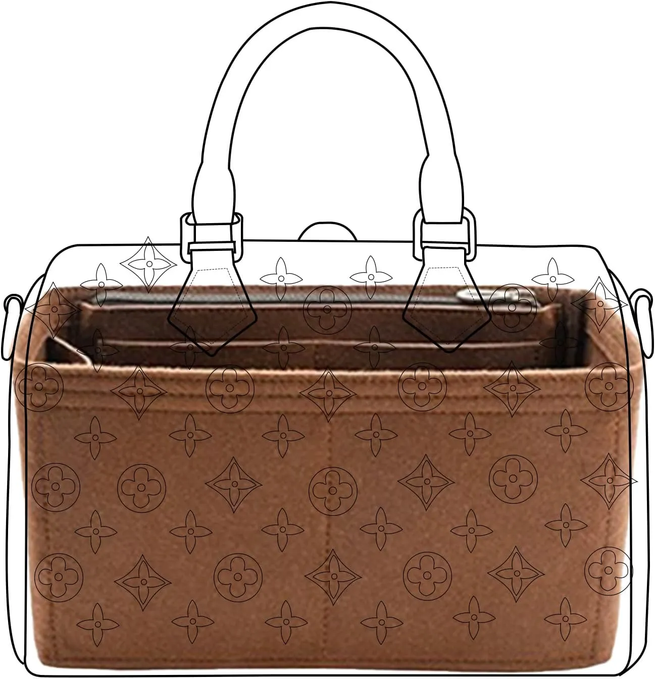 Lckaey Purse organizer for Speedy 20 HandBag protective insert Tote Bag and hand bag protector Y073Coffee-S