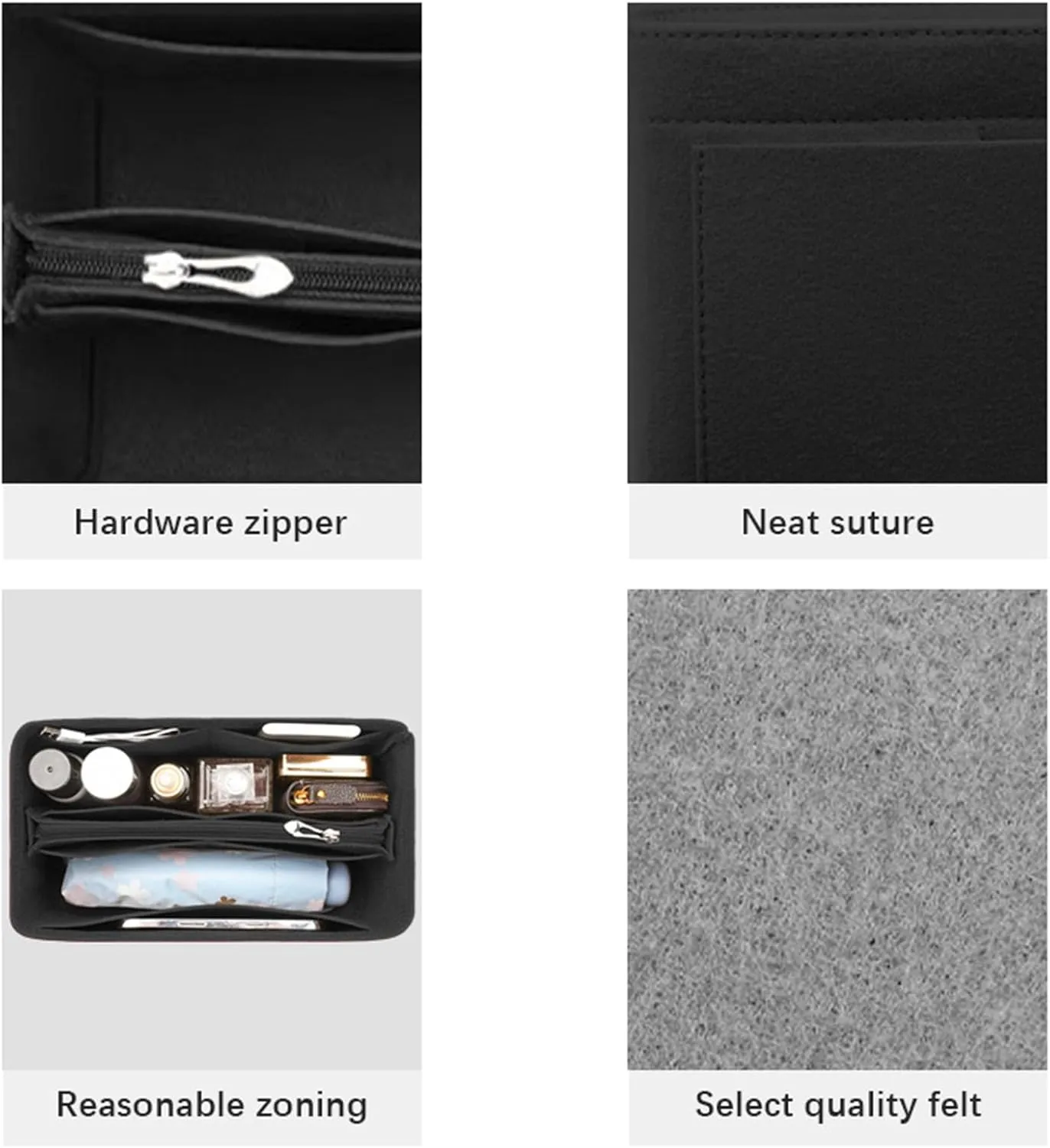 Lckaey Purse organizer for Speedy 25 HandBag protective insert Tote Bag and hand bag insert protector Y095black-M