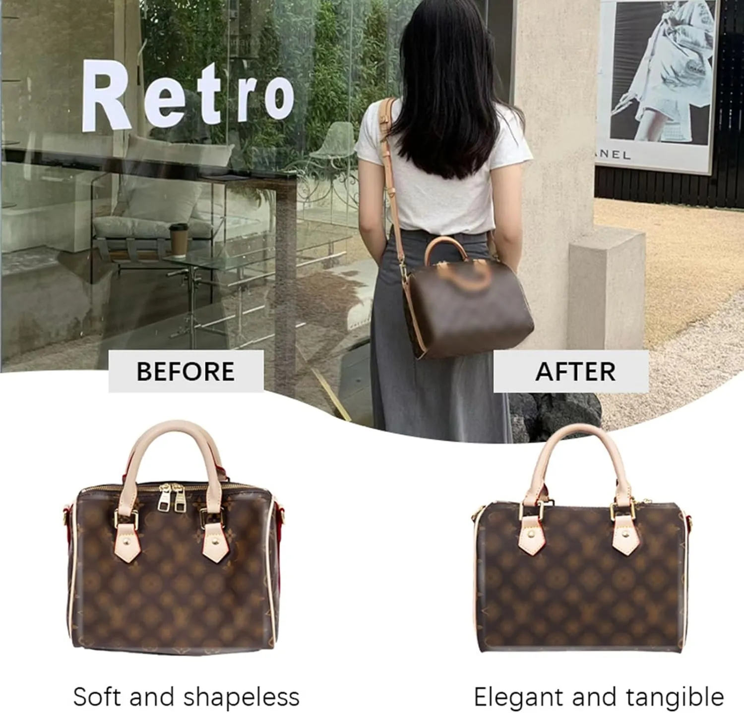 Lckaey Purse organizer for Speedy 25 HandBag protective insert Tote Bag and hand bag insert protector Y095black-M