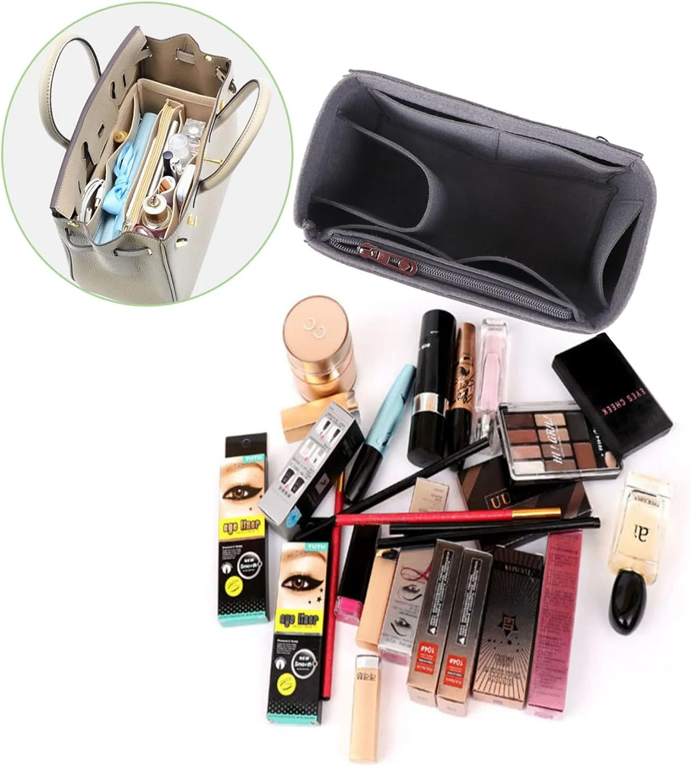 Lckaey Purse Organizer insert for birkin 35 insert organizer Felt bag1099beige-L