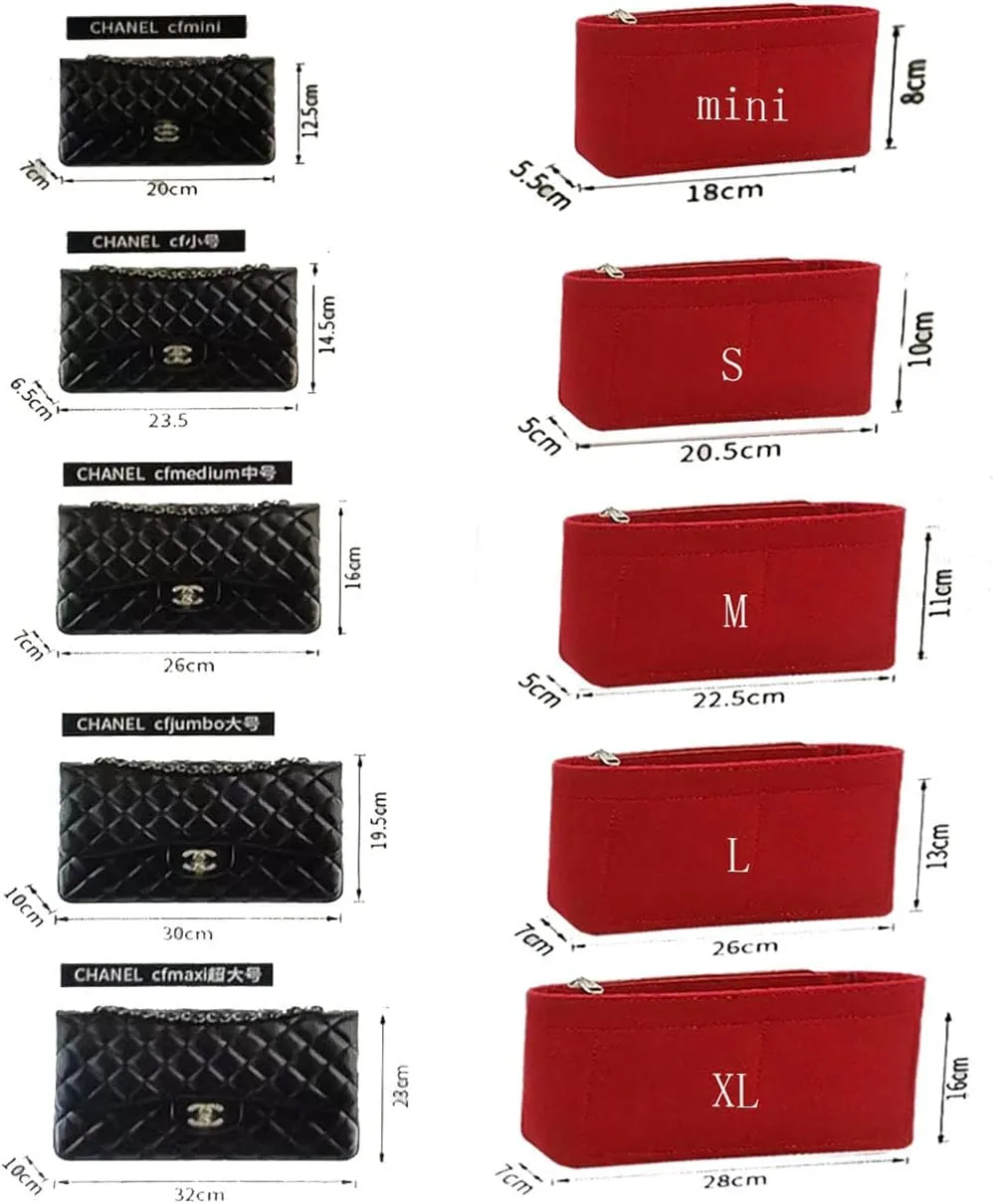 Lckaey Purse Organizer Insert for Classic Flap Medium bags Shaper Purse Insert - Premium Handbag Felt Organizer 2009red-M