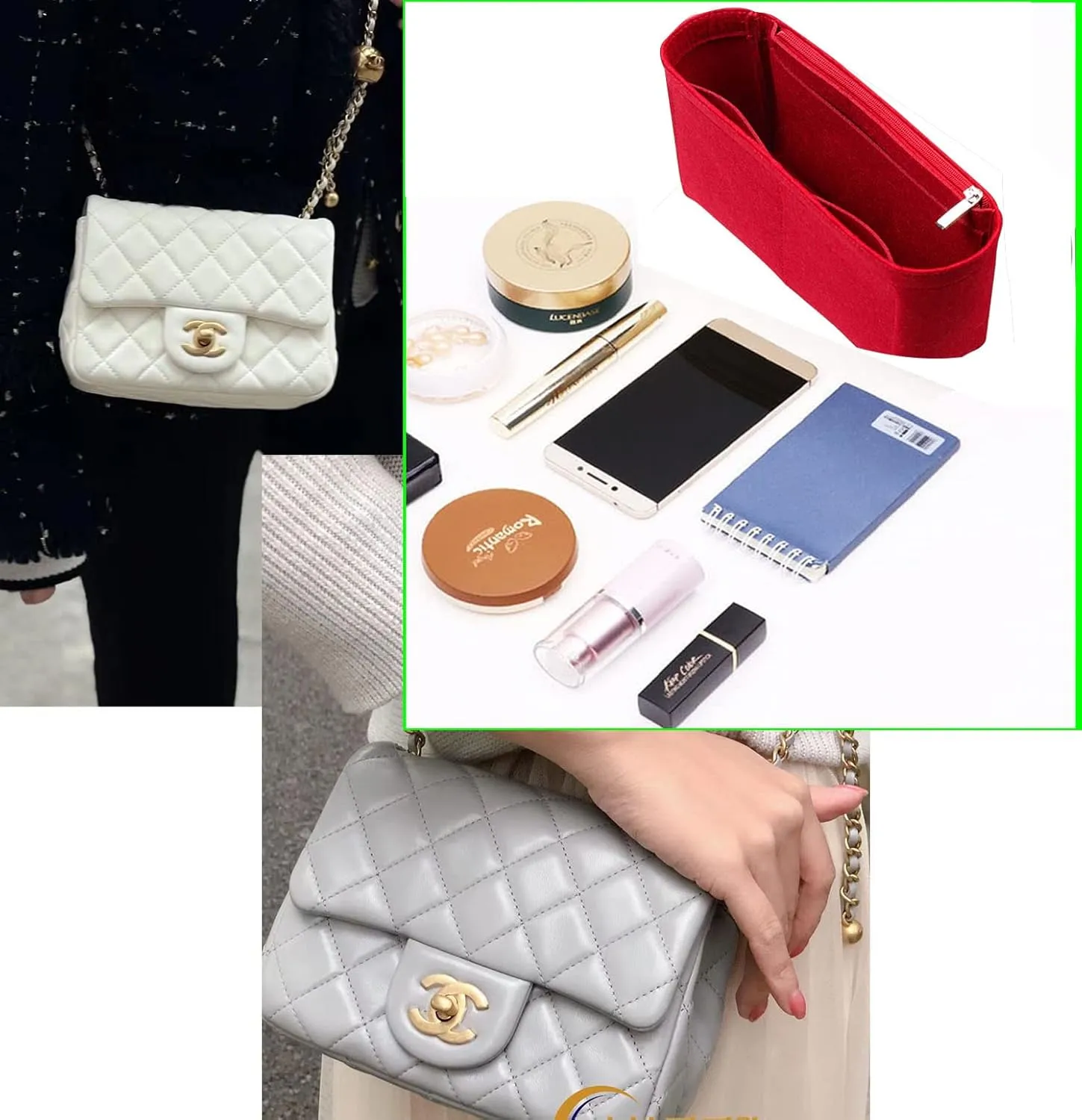 Lckaey Purse Organizer Insert for Classic Flap Medium bags Shaper Purse Insert - Premium Handbag Felt Organizer 2009red-M
