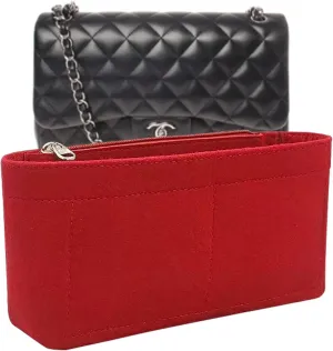 Lckaey Purse Organizer Insert for Classic Flap Medium bags Shaper Purse Insert - Premium Handbag Felt Organizer 2009red-M