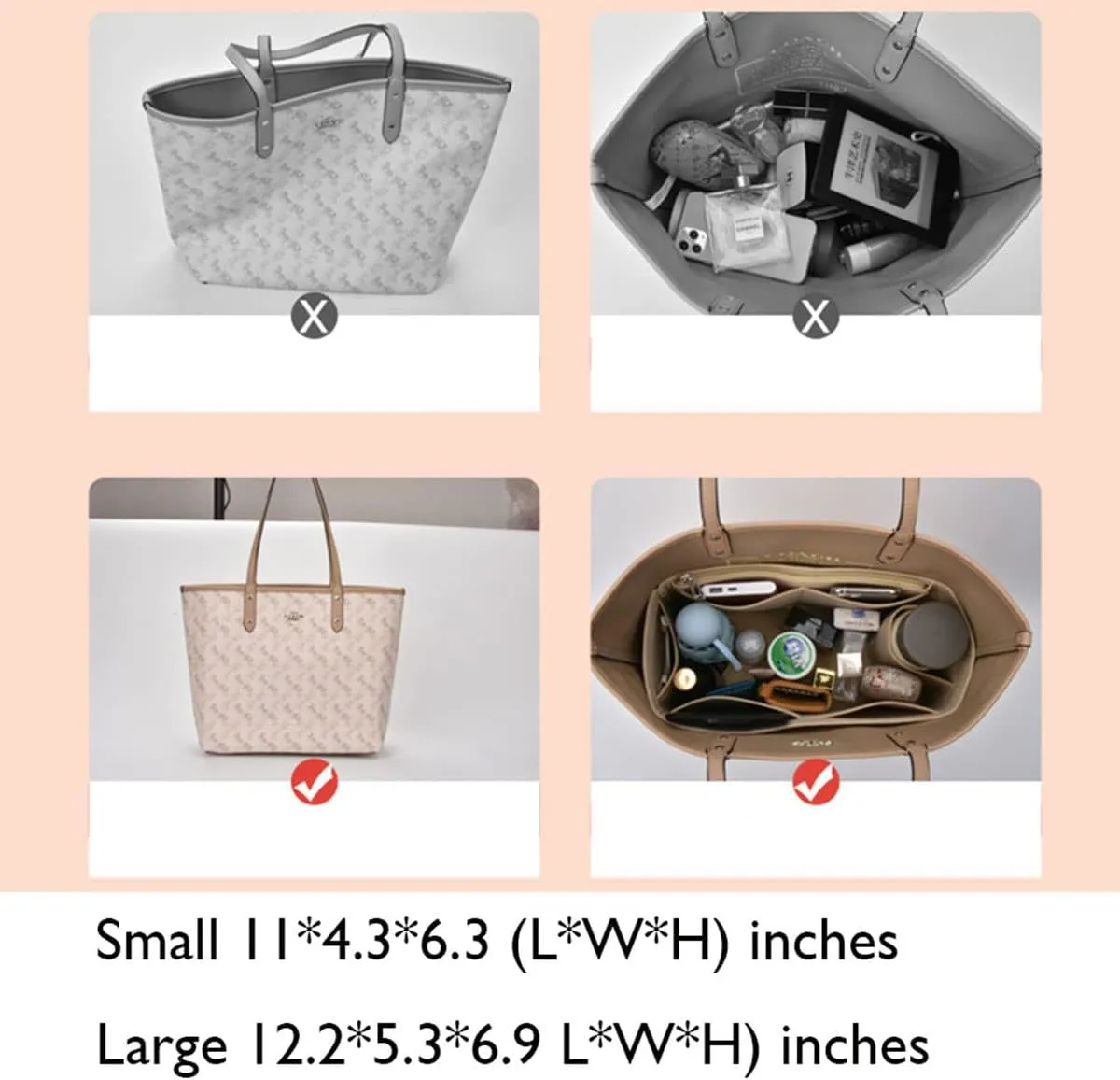 Lckaey Purse Organizer Insert for coach bag insert tote organizer purse small hand large1082grey side pull-S
