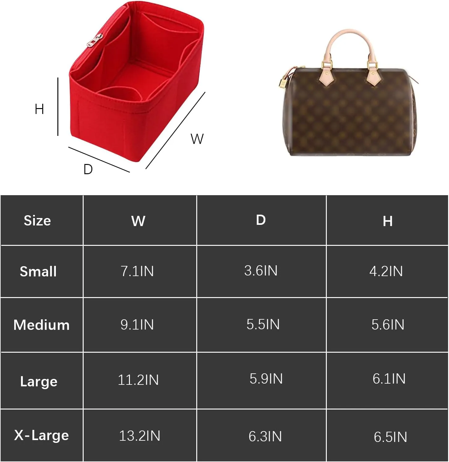 Lckaey Purse organizer insert for Speedy 30 HandBag protective insert Tote Bag and hand bag protector Y073red-L