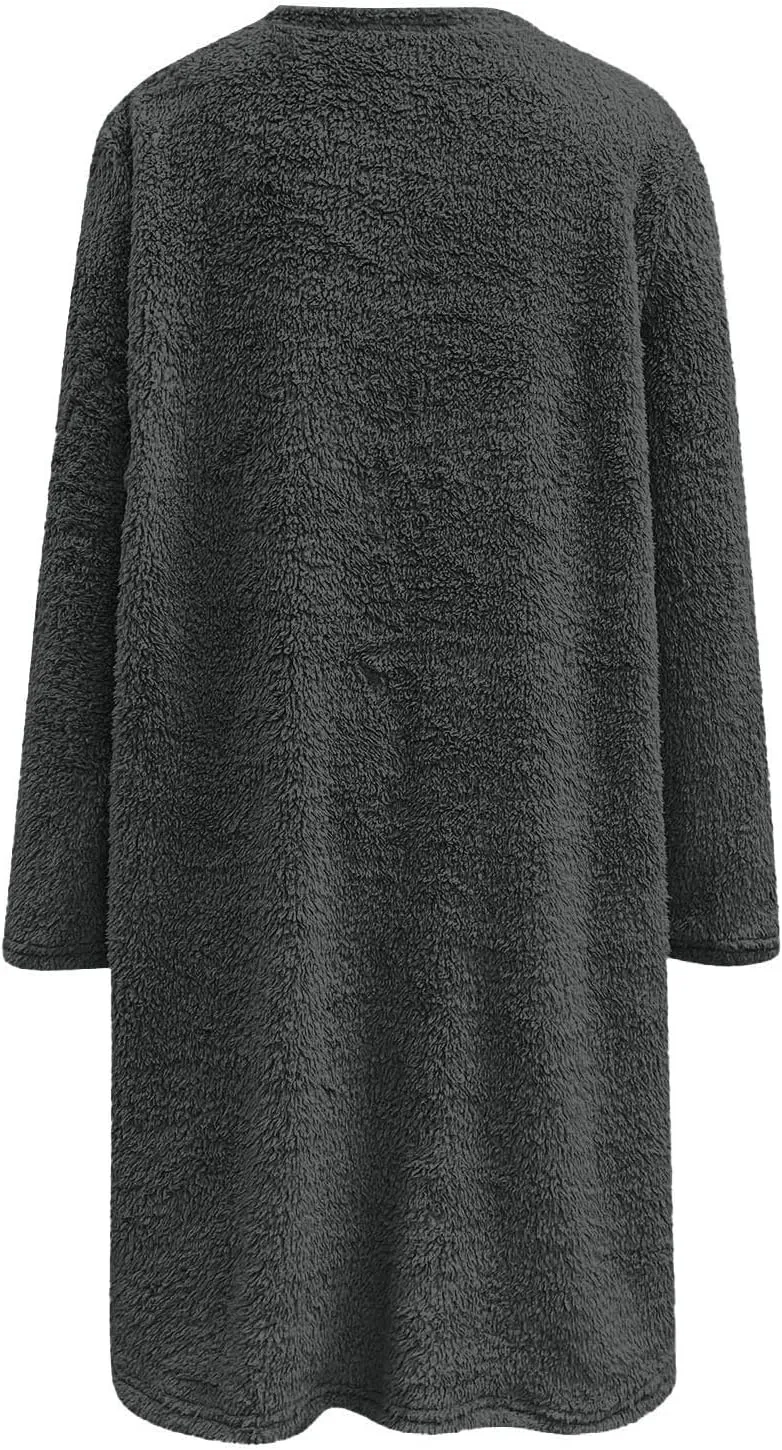 LCMTWX Womens Oversized Sweatshirts Coat Fleece Thickening Plus Size Coat Jacket Casual Plus Size Loose Coat Crew Neck