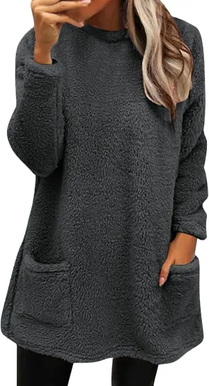 LCMTWX Womens Oversized Sweatshirts Coat Fleece Thickening Plus Size Coat Jacket Casual Plus Size Loose Coat Crew Neck