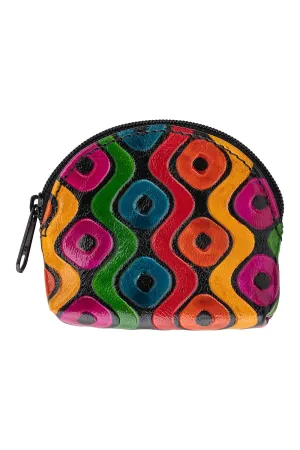 Leather Dot Wave Mini Zip Pouch