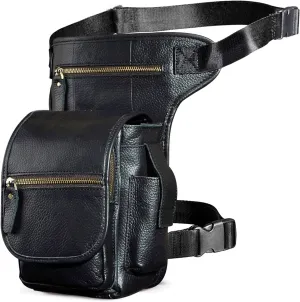 Leather Drop Leg Bag, Multi-Purpose Outdoor Hip Bag with Adjustable Shoulder Straps, for Outdoor, Travel, Camping Pouches(Black)
