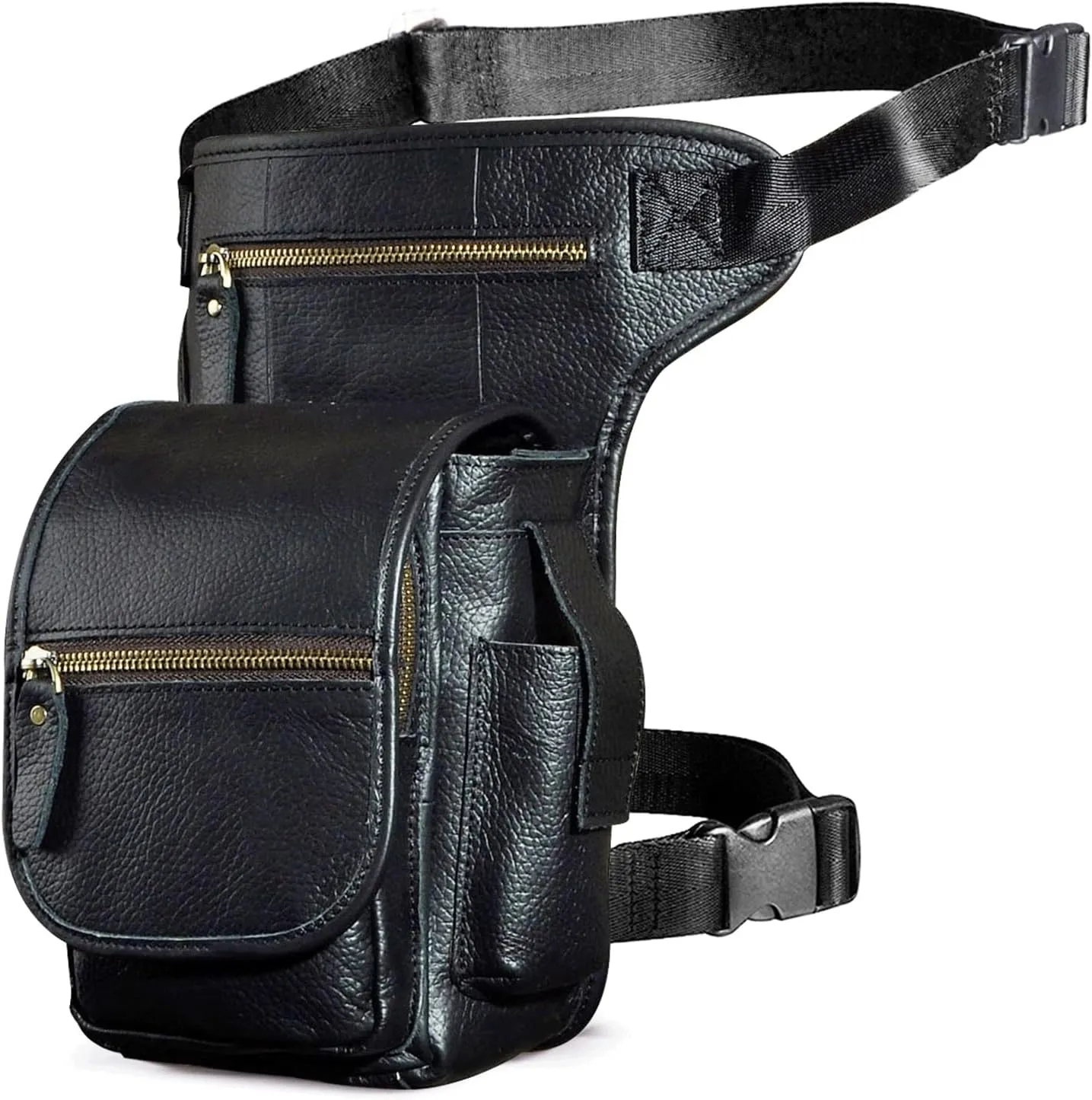 Leather Drop Leg Bag, Multi-Purpose Outdoor Hip Bag with Adjustable Shoulder Straps, for Outdoor, Travel, Camping Pouches(Black)