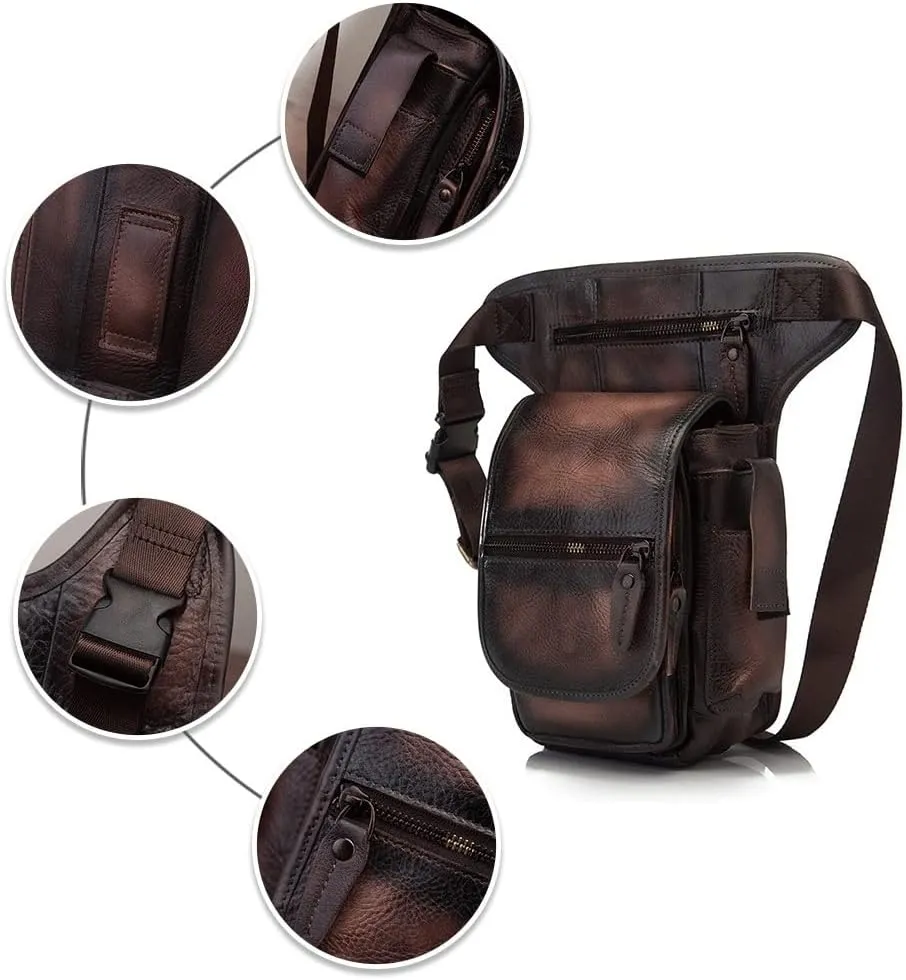 Leather Drop Leg Bag, Multi-Purpose Outdoor Hip Bag with Adjustable Shoulder Straps, for Outdoor, Travel, Camping Pouches(Black)