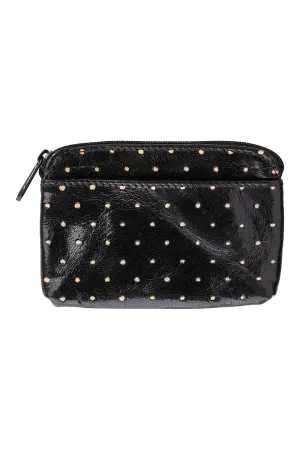 Leather Polka Dot Zip Pouch - Black