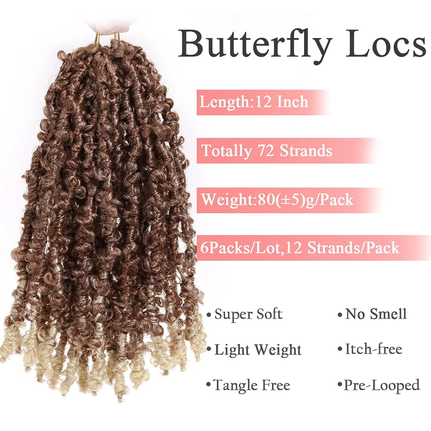 Leeven 12 Inch Bob Distressed Butterfly Locs Crochet Hair 6 Packs Pre-twisted Bohemian Soft Butterfly Goddess Braids Locs Hair Ombre Brown to Blonde Goddess Faux Locs Hair For Women 30/613#