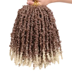 Leeven 12 Inch Bob Distressed Butterfly Locs Crochet Hair 6 Packs Pre-twisted Bohemian Soft Butterfly Goddess Braids Locs Hair Ombre Brown to Blonde Goddess Faux Locs Hair For Women 30/613#