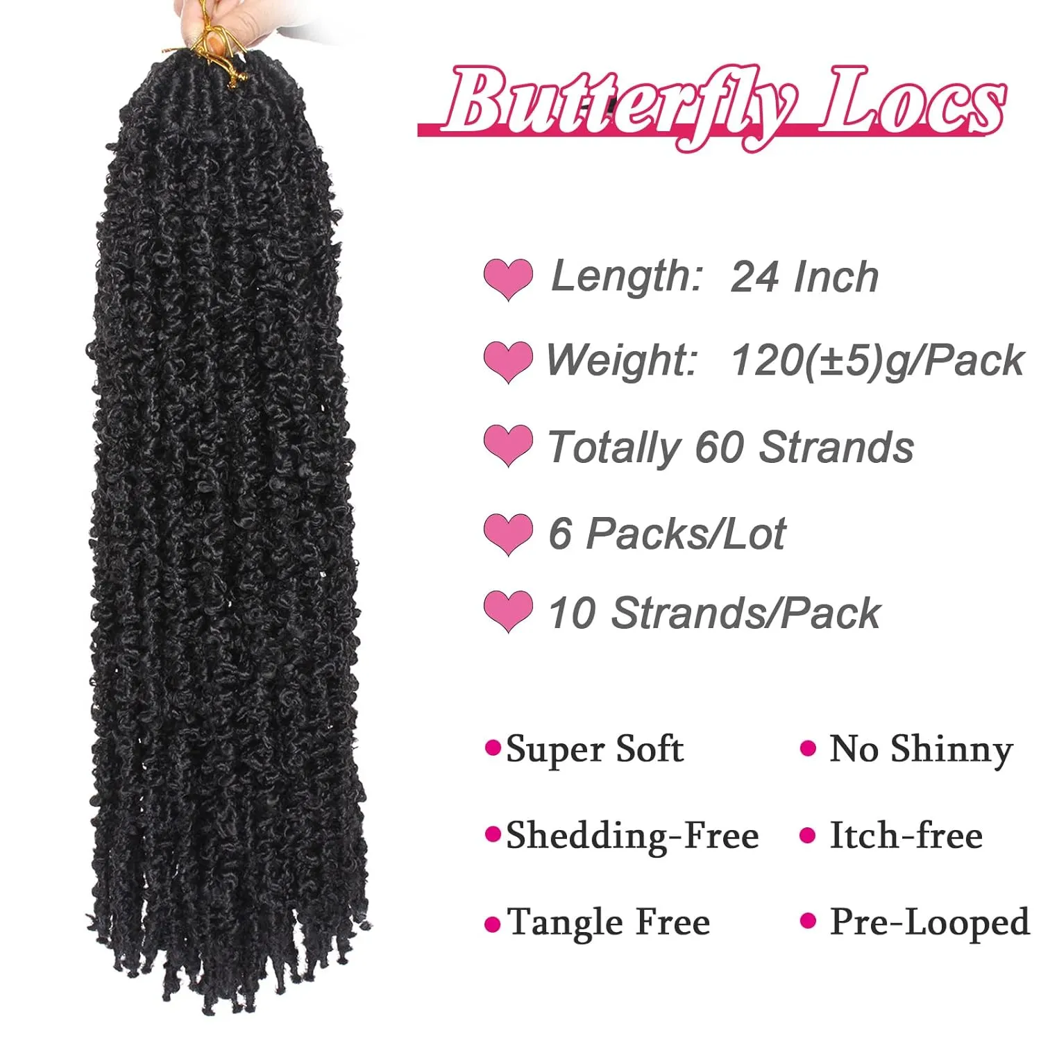 Leeven 24 Inch Butterfly Locs Crochet Hair 6 Packs Distressed Faux Locs Crcoeht Hair 1B# Pre-twsied Synthetic Fluffy Goddess Butterfly Soft Locs Crochet Braids Hair Extensions