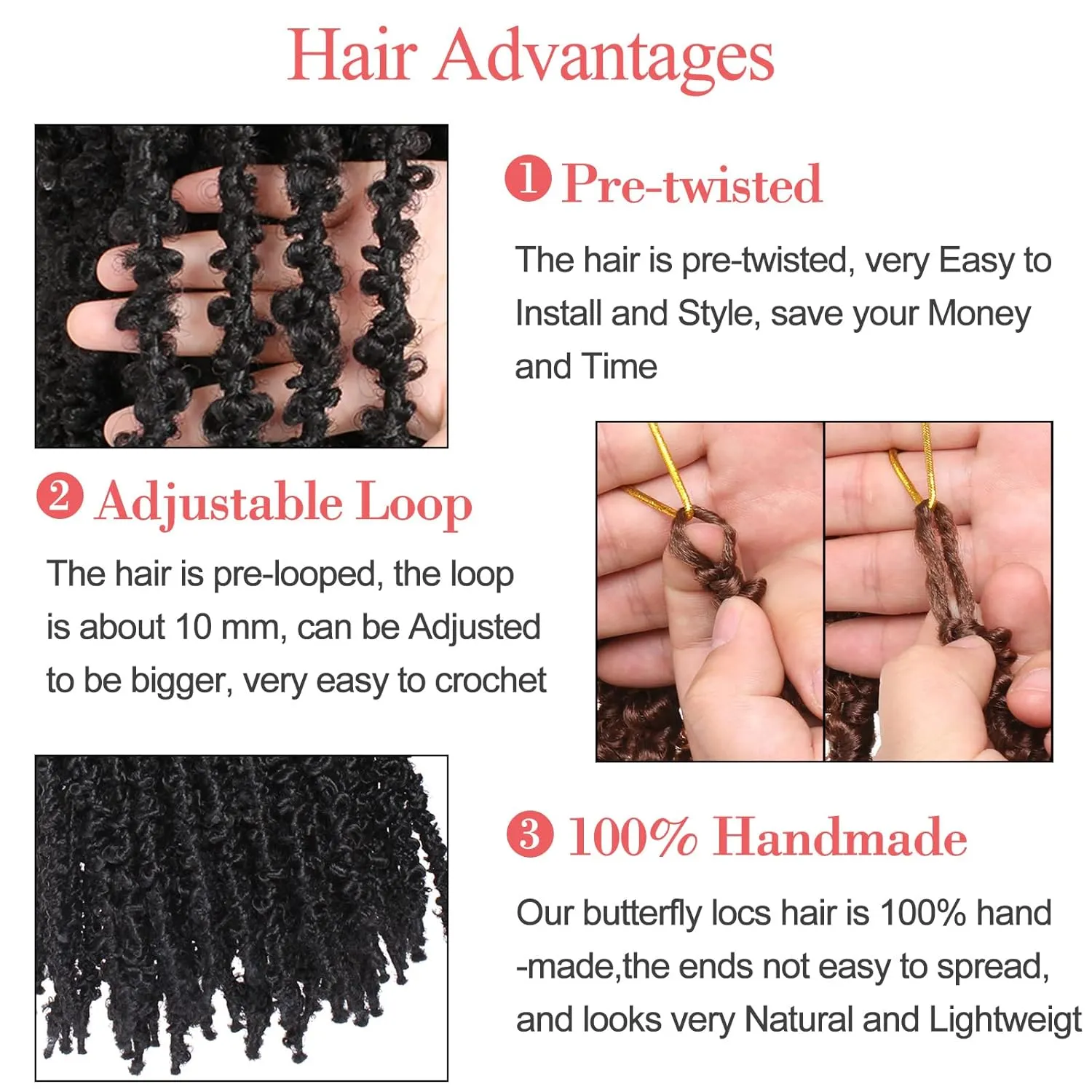 Leeven 24 Inch Butterfly Locs Crochet Hair 6 Packs Distressed Faux Locs Crcoeht Hair 1B# Pre-twsied Synthetic Fluffy Goddess Butterfly Soft Locs Crochet Braids Hair Extensions