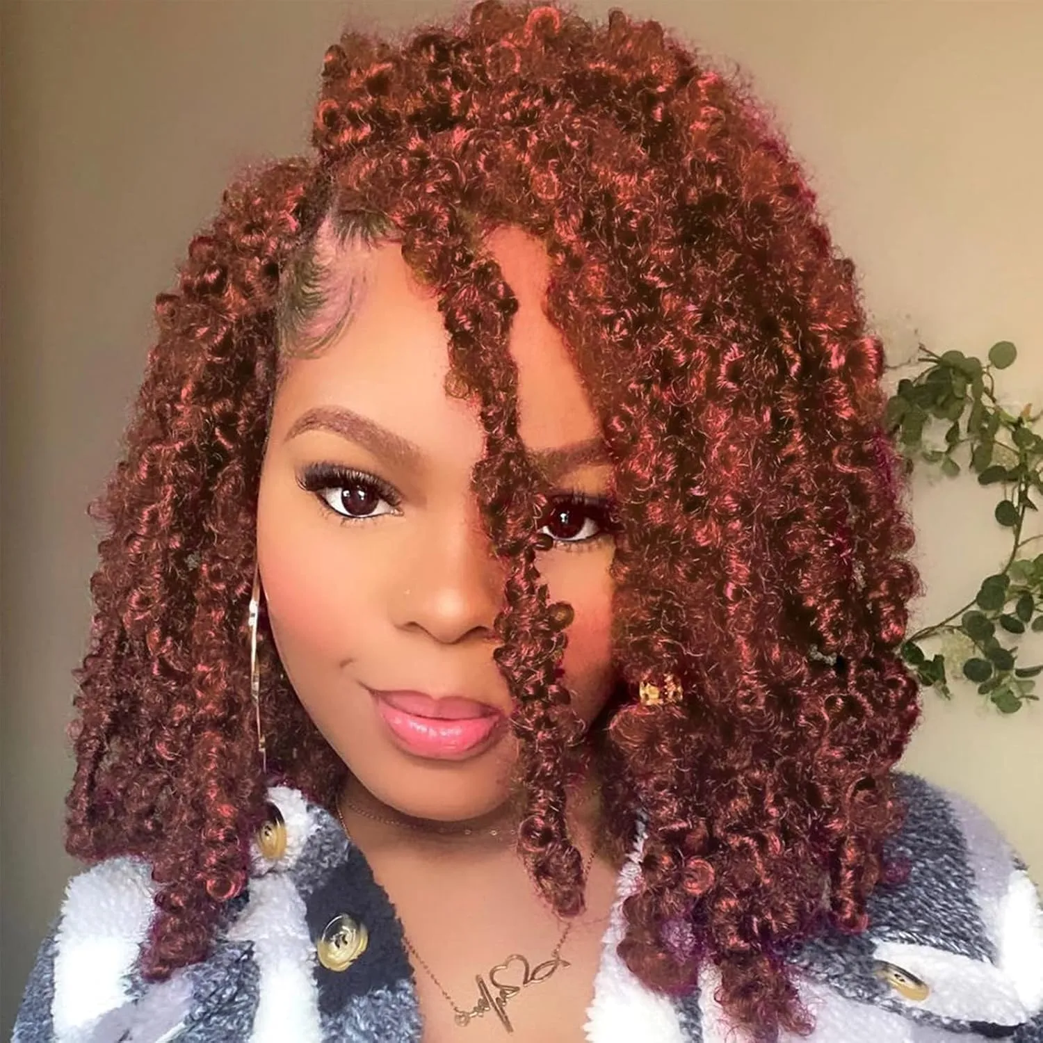 Leeven 6 Packs Copper Red Bob Distressed Butterfly Locs Crochet Hair Pre-looped Messy Butterfly Twist Locs Hair 12 Inch Short Butterfly Knotless Braids Locs Hair for Women 350#