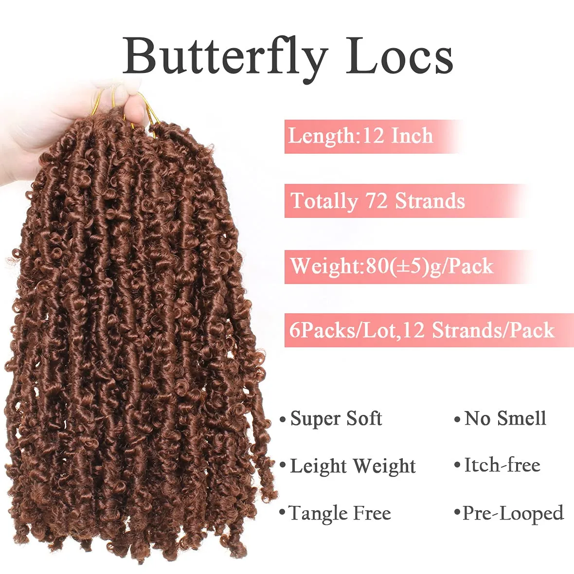 Leeven 6 Packs Copper Red Bob Distressed Butterfly Locs Crochet Hair Pre-looped Messy Butterfly Twist Locs Hair 12 Inch Short Butterfly Knotless Braids Locs Hair for Women 350#
