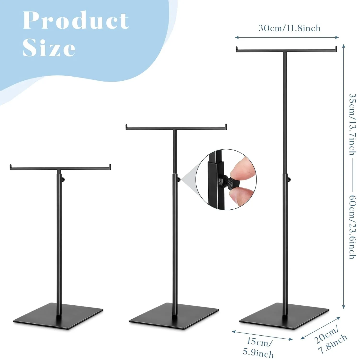 Leinuosen 4 Pcs Tabletop Purse Display Stand Metal T Bar Handbag Display Stand Holder Adjustable Height Double Hook Hanging Jewelry Stands for Home Store Boutique Counter
