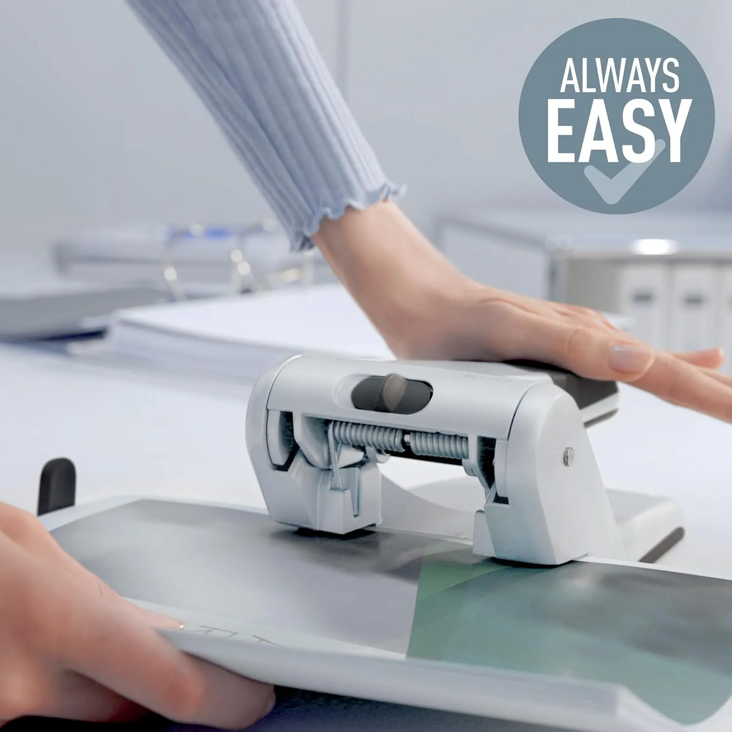 Leitz Heavy Duty Hole Punch, 65 Sheets, Guide Bar with Format Markings, Metal, 51800084 - Silver