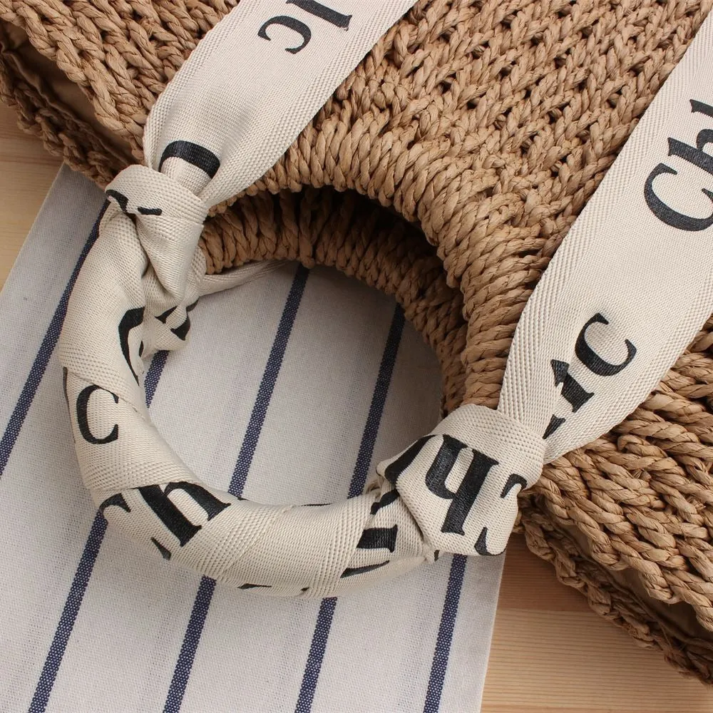Letter Scarf Portable Papyrus Woven Straw Outing Shoulder Bags