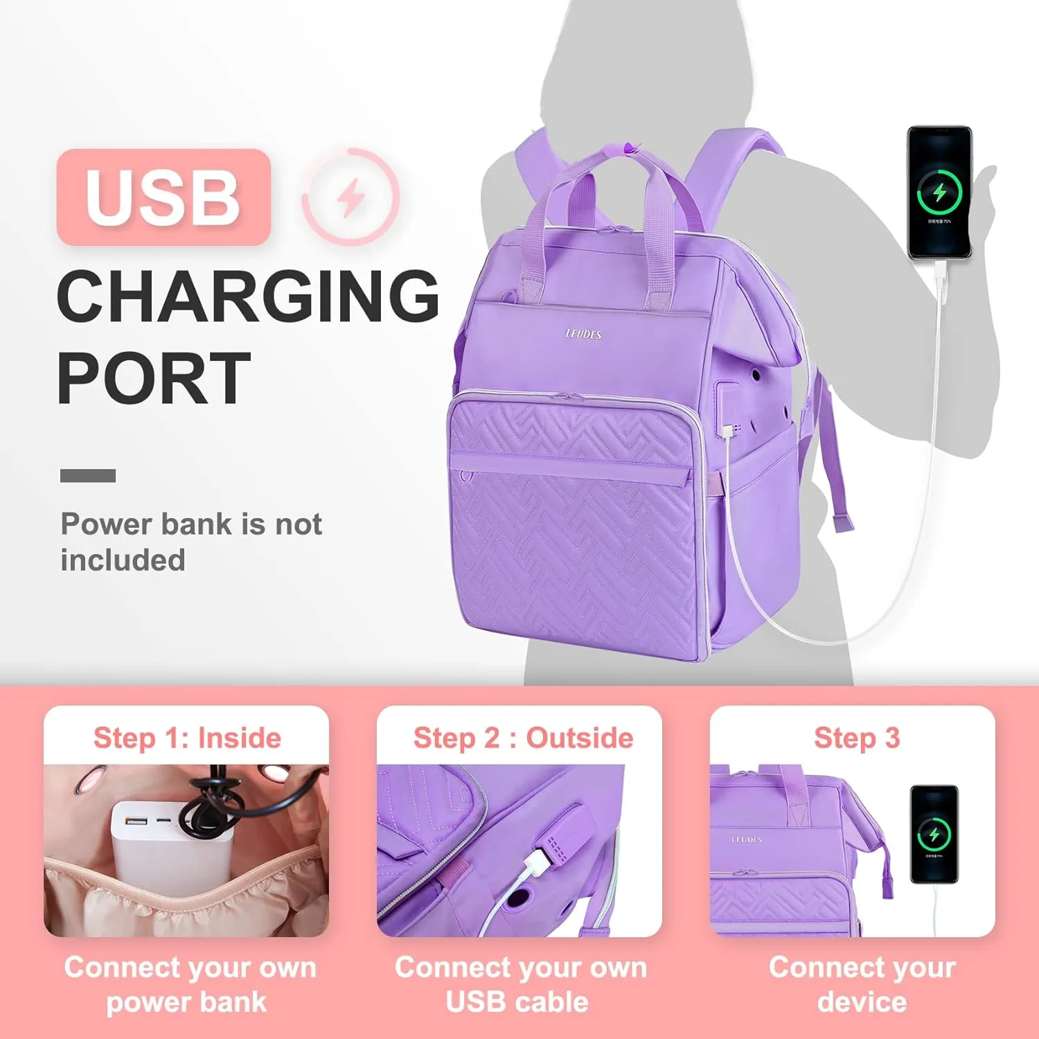 Leudes Knitting Bag Backpack, Yarn Storage Organizer Large Crochet Bag Tote Christmas Gift Yarn Holder Case for Carrying Projects, Knitting Needles (Upgraded Purple)