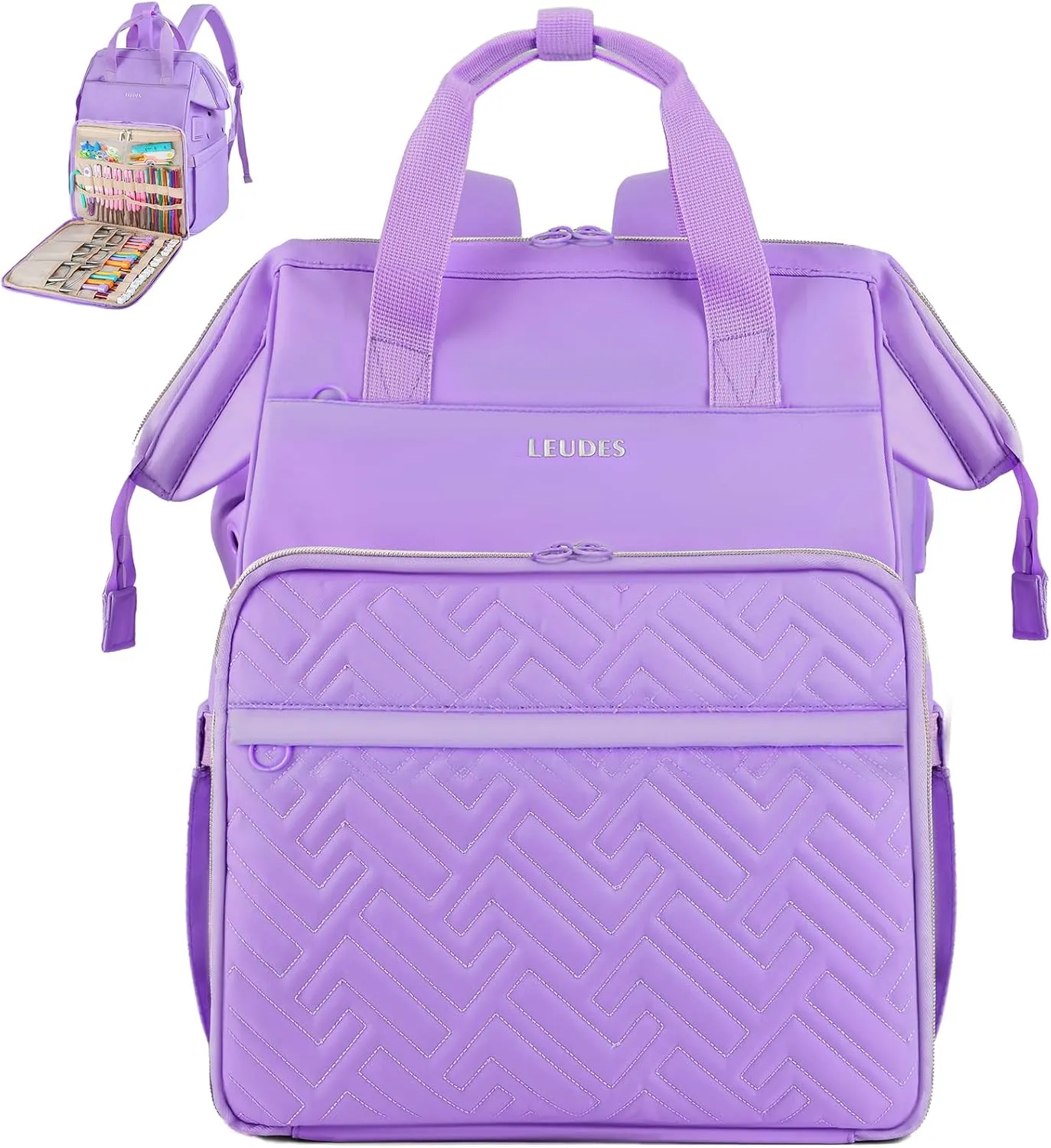 Leudes Knitting Bag Backpack, Yarn Storage Organizer Large Crochet Bag Tote Christmas Gift Yarn Holder Case for Carrying Projects, Knitting Needles (Upgraded Purple)