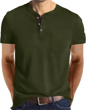 Lexiart Mens Fashion Henley Shirts Long Sleeve Button Cotton T-Shirt with Pocket