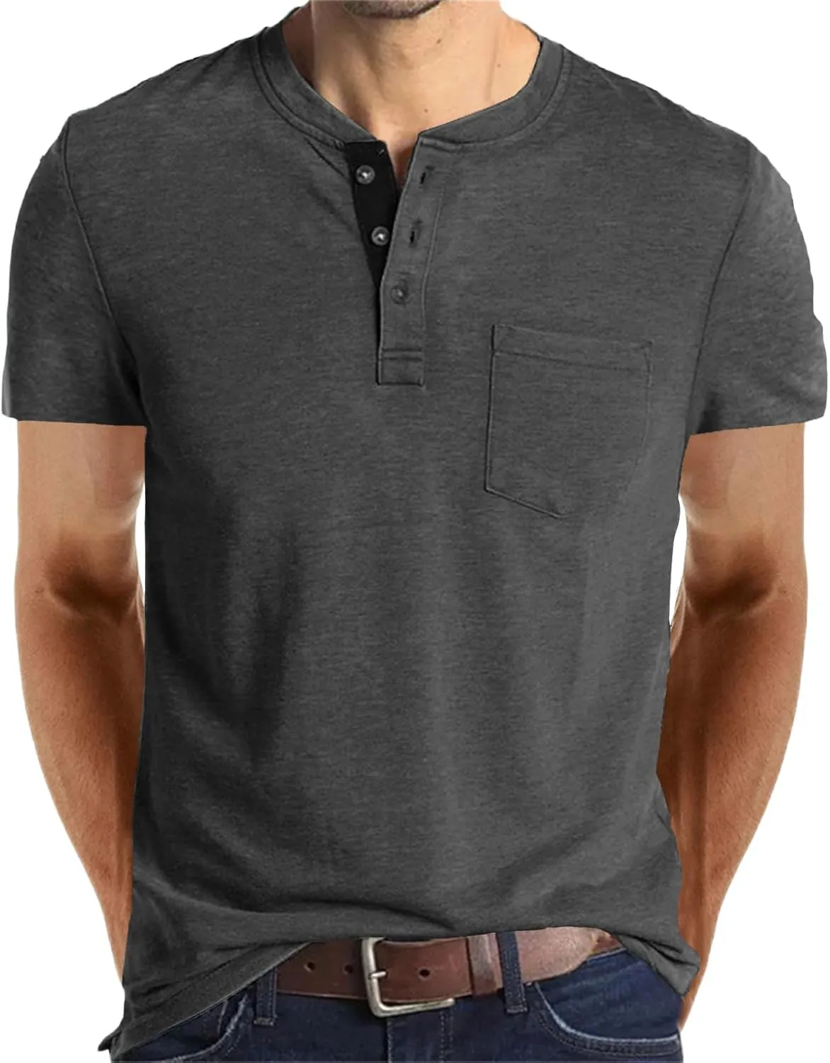Lexiart Mens Fashion Henley Shirts Long Sleeve Button Cotton T-Shirt with Pocket