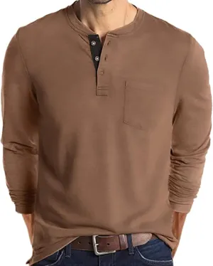 Lexiart Mens Fashion Henley Shirts Long Sleeve Button Cotton T-Shirt with Pocket
