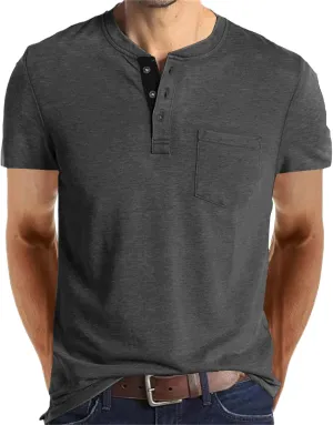 Lexiart Mens Fashion Henley Shirts Long Sleeve Button Cotton T-Shirt with Pocket
