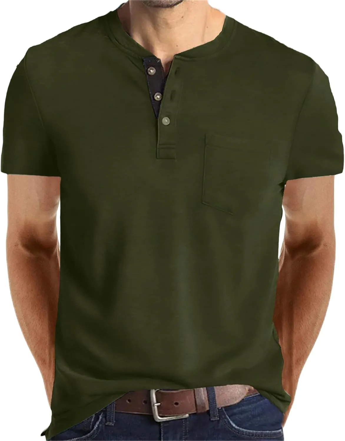 Lexiart Mens Fashion Henley Shirts Long Sleeve Button Cotton T-Shirt with Pocket