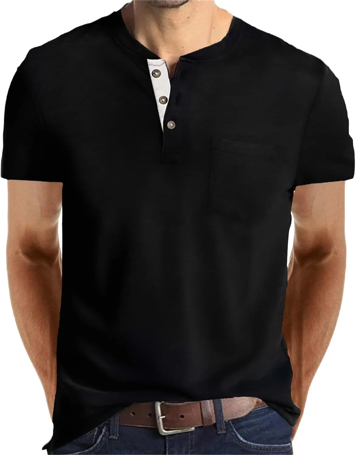 Lexiart Mens Fashion Henley Shirts Long Sleeve Button Cotton T-Shirt with Pocket