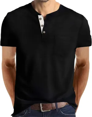 Lexiart Mens Fashion Henley Shirts Long Sleeve Button Cotton T-Shirt with Pocket