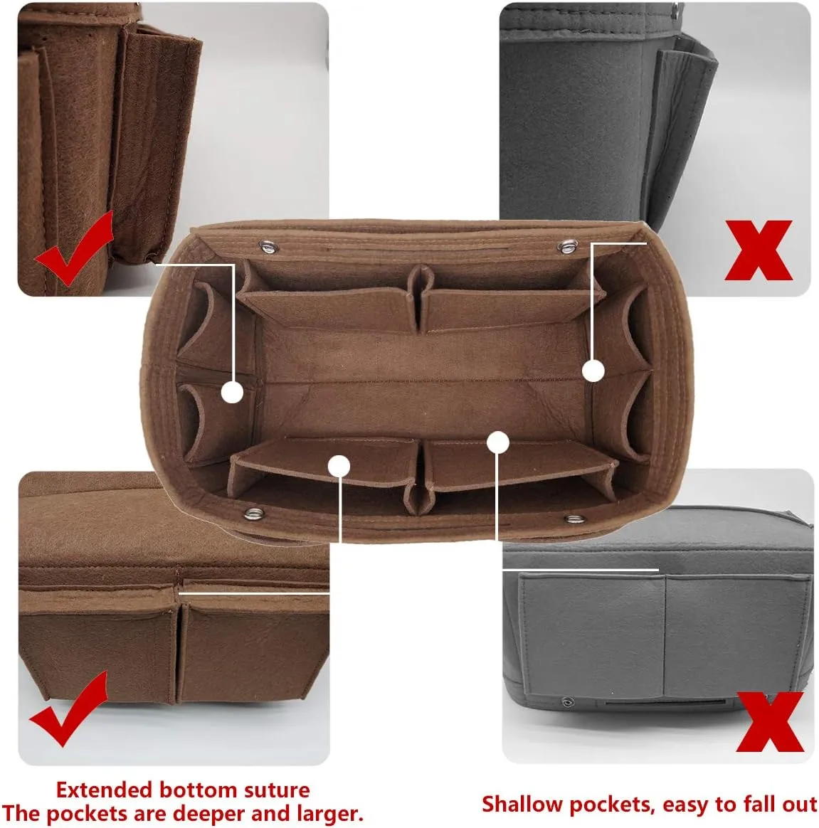 LEXSION Felt Purse Organizer Insert - Multi Pocket Bag in Bag Organizer Shaper