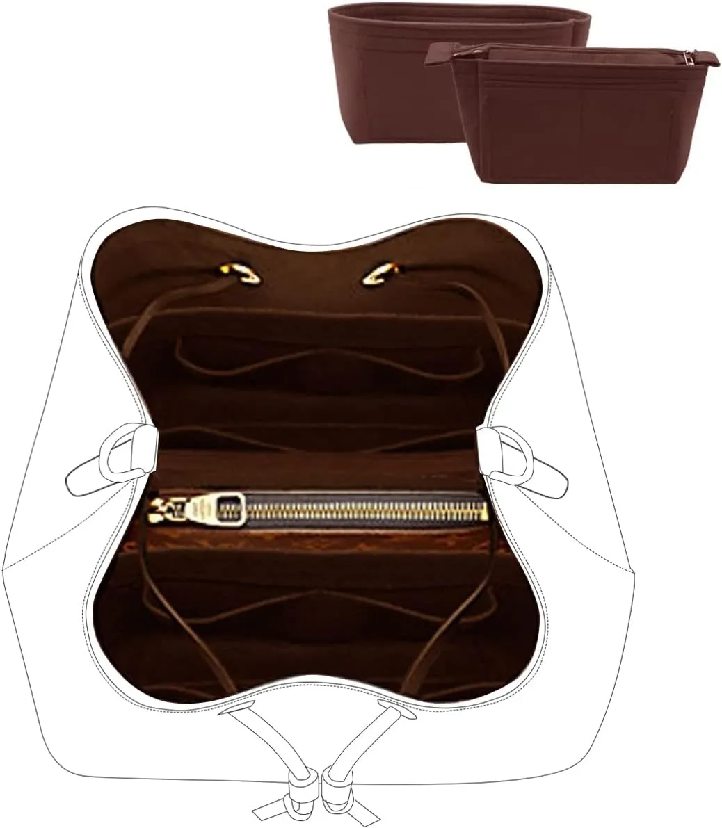 LEXSION Organizer,Bag Organizer,Insert purse organizer with 2 packs in one set fit NeoNoe Noé Series perfectly Brown