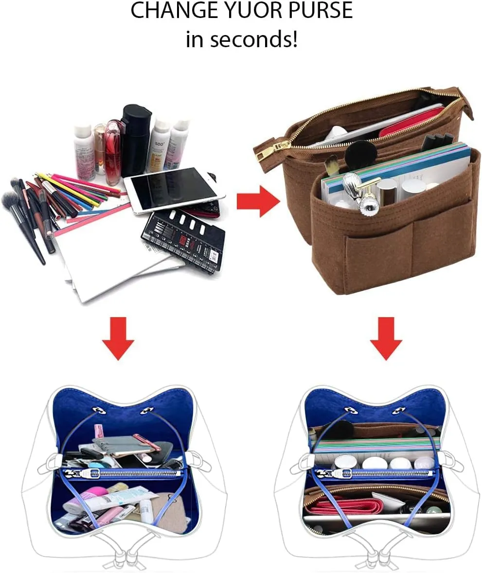 LEXSION Organizer,Bag Organizer,Insert purse organizer with 2 packs in one set fit NeoNoe Noé Series perfectly Brown